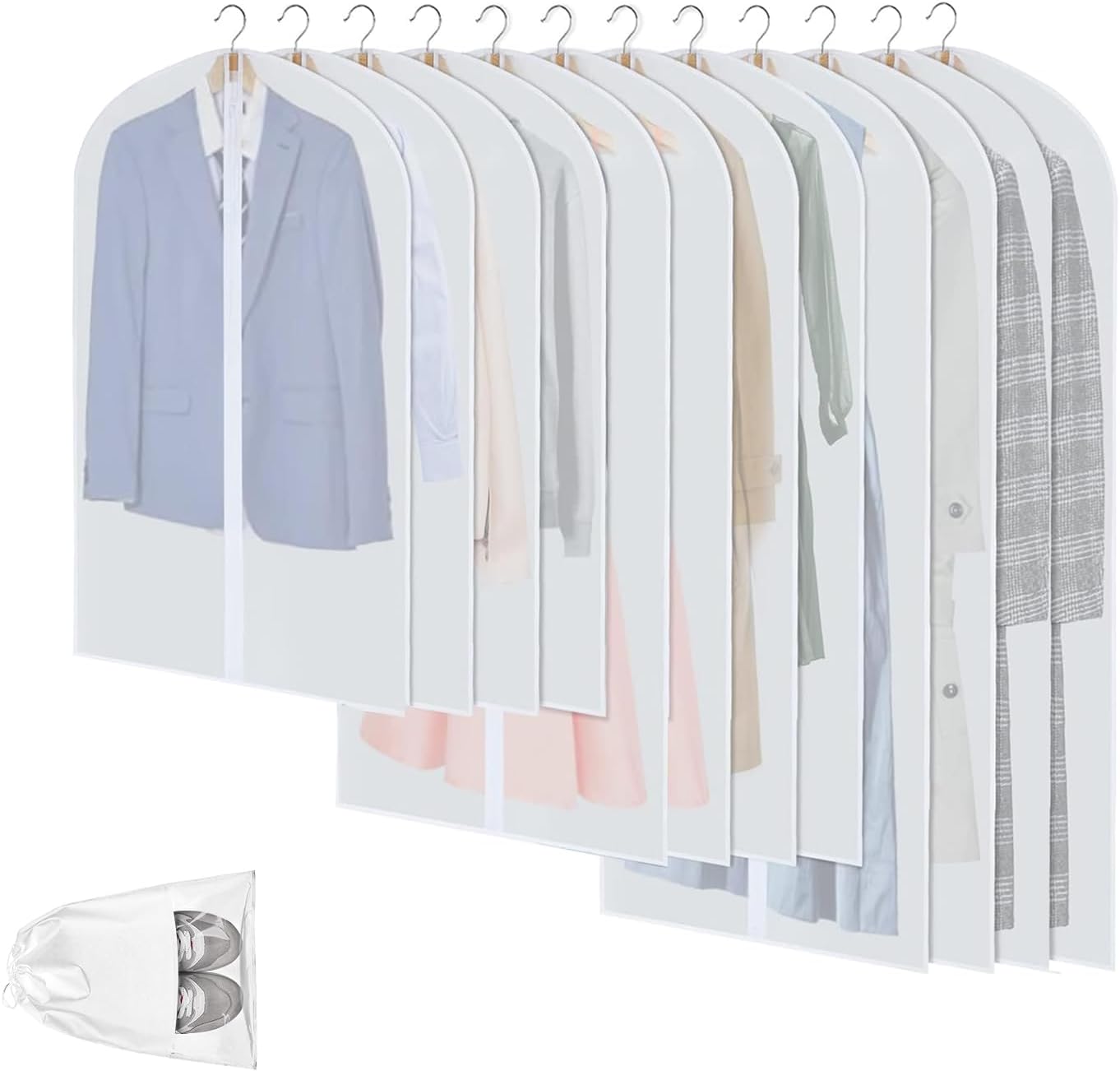 Klare PEVA-Kleideraufbewahrungstaschen – 12er-Pack Staubdichte Kleiderschützer – 1+1 GRATIS