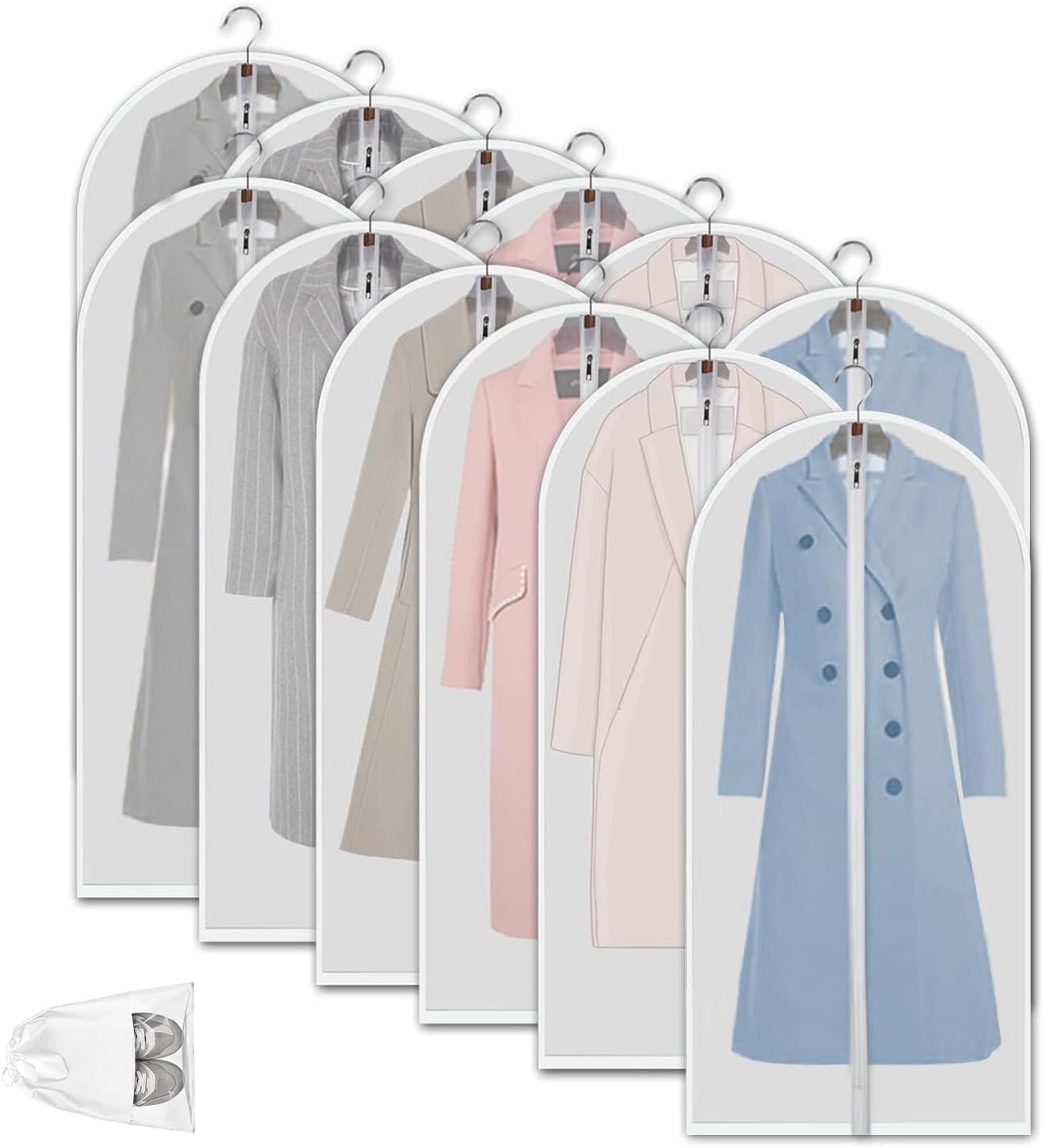 Klare PEVA-Kleideraufbewahrungstaschen – 12er-Pack Staubdichte Kleiderschützer – 1+1 GRATIS