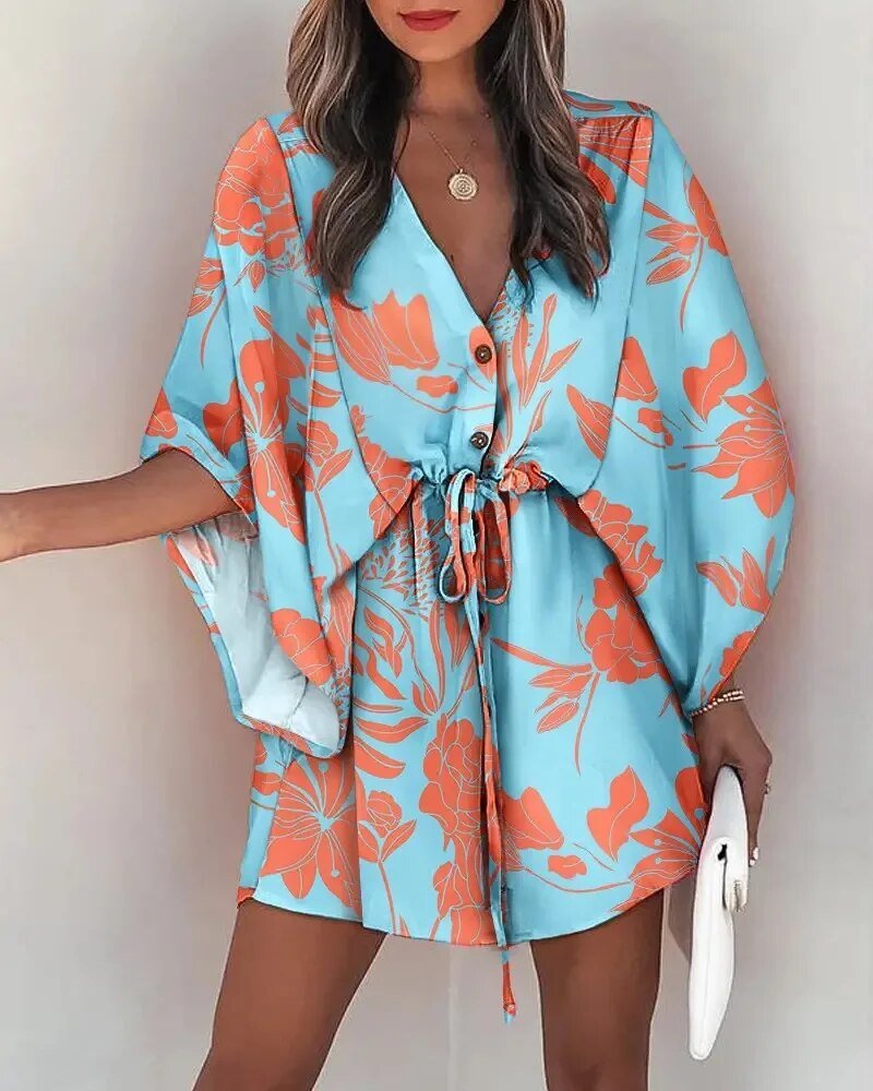 Sommerkleid mit V-Ausschnitt und Rüschenärmeln – Amira