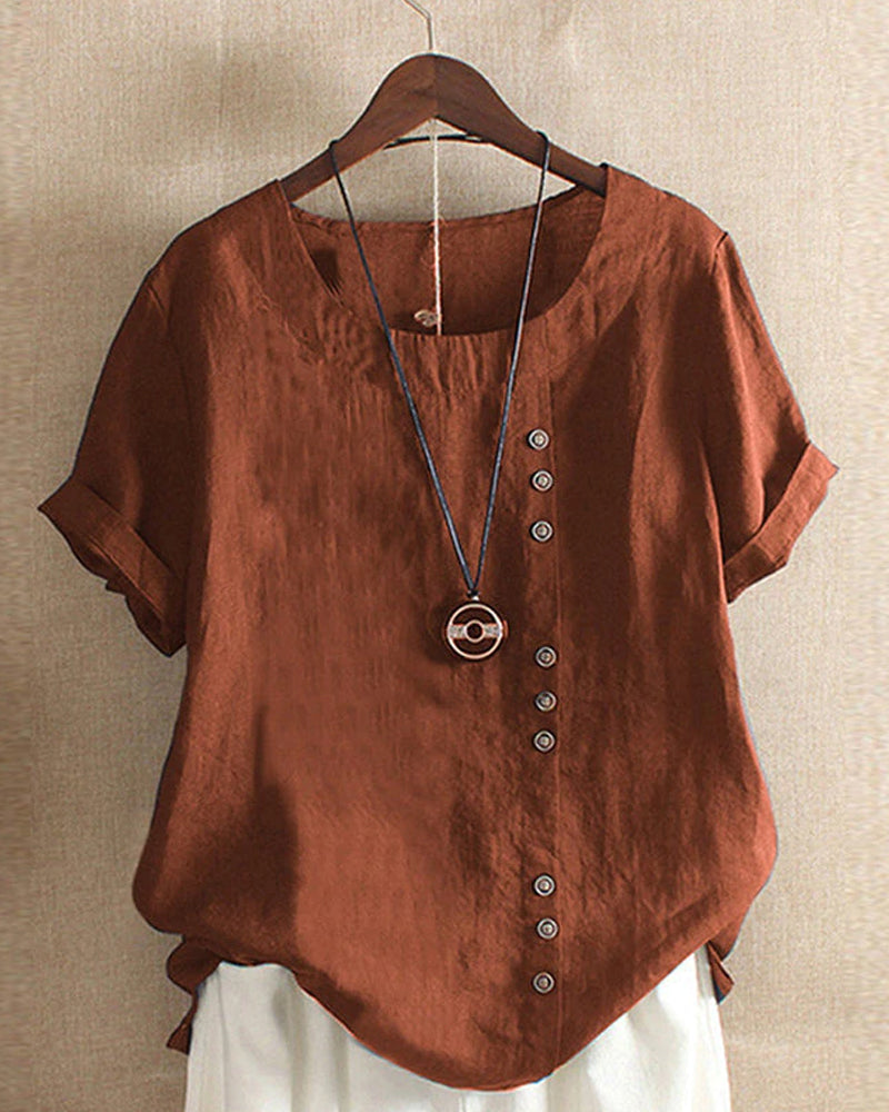 Classic solid color T-shirt with short sleeves and round neckline - Emma