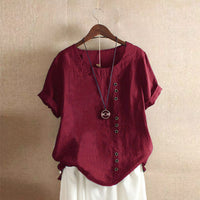 Classic solid color T-shirt with short sleeves and round neckline - Emma
