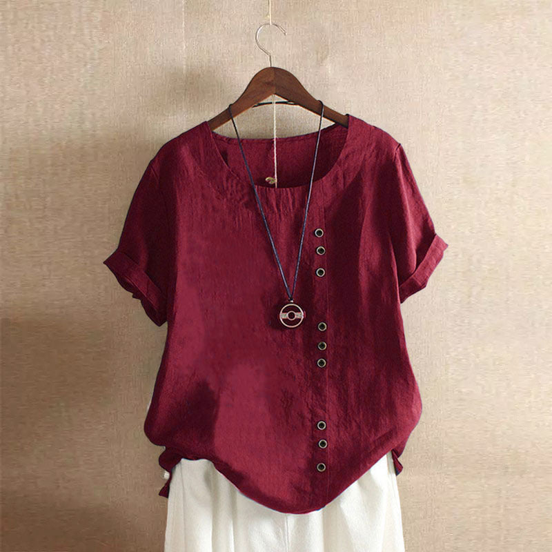 Classic solid color T-shirt with short sleeves and round neckline - Emma