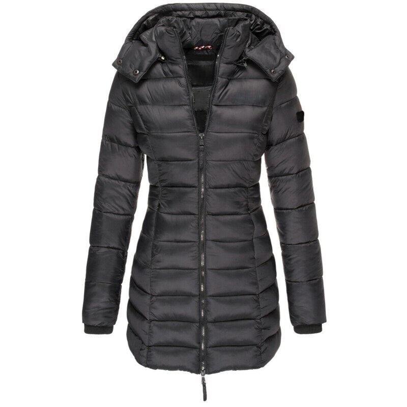 Warme Damen Daunenjacke mit Kapuze - Olivia