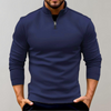Dunkelblauer Herrenpullover mit Reißverschluss, langärmelig, modisch, bequemes Design.