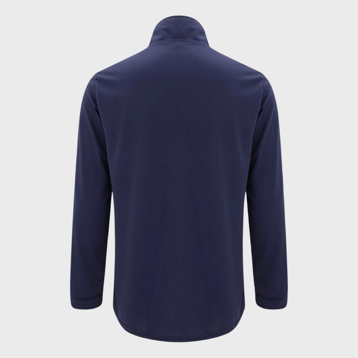 Dunkelblaues Herren-Poloshirt, langärmelig, aus Baumwolle, Rückansicht, modisch, bequem.