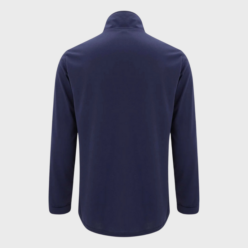 Dunkelblaues Herren-Poloshirt, langärmelig, aus Baumwolle, Rückansicht, modisch, bequem.