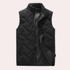 Schwarze Steppweste, ärmellos, Reißverschluss, Outdoor-Bekleidung, Herrenmode, Winterweste.