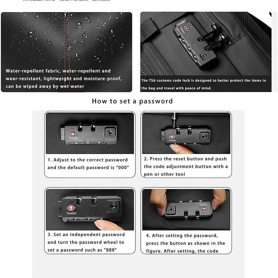 Ausziehbarer Kompressions-Reiserucksack mit Diebstahlschutzschloss und Nassfach