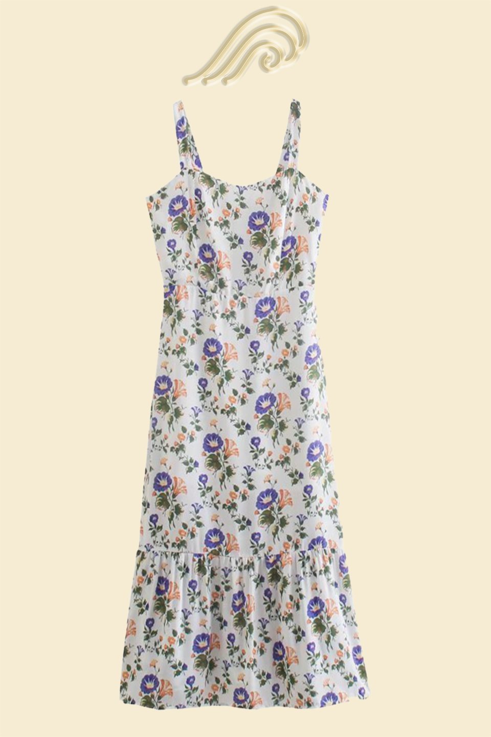 Printed Flowing Midi Dress with Straps – Norelle