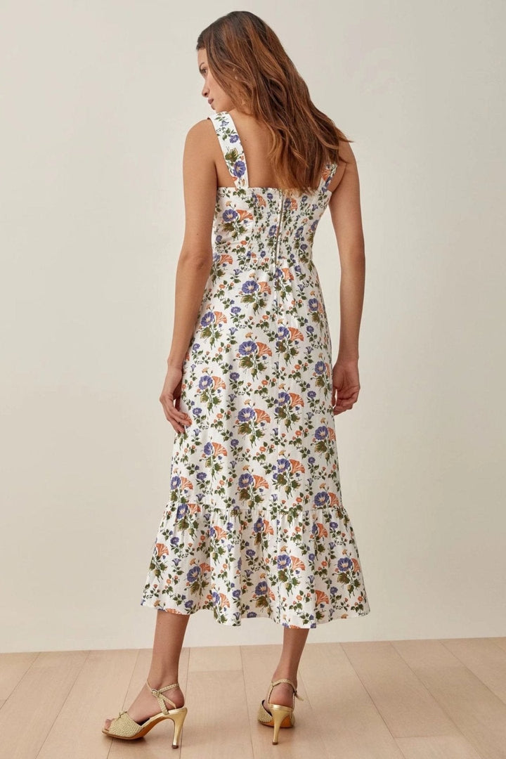 Printed Flowing Midi Dress with Straps – Norelle