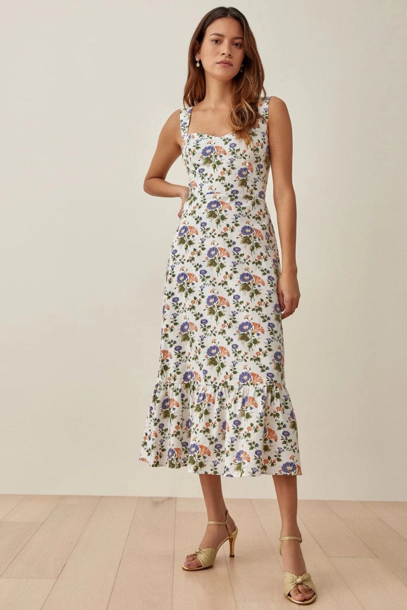 Printed Flowing Midi Dress with Straps – Norelle