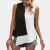 Damen-Top, ärmellos, schwarz-weiß, asymmetrisch, Sommermode, lässig, elegant, Baumwolle.