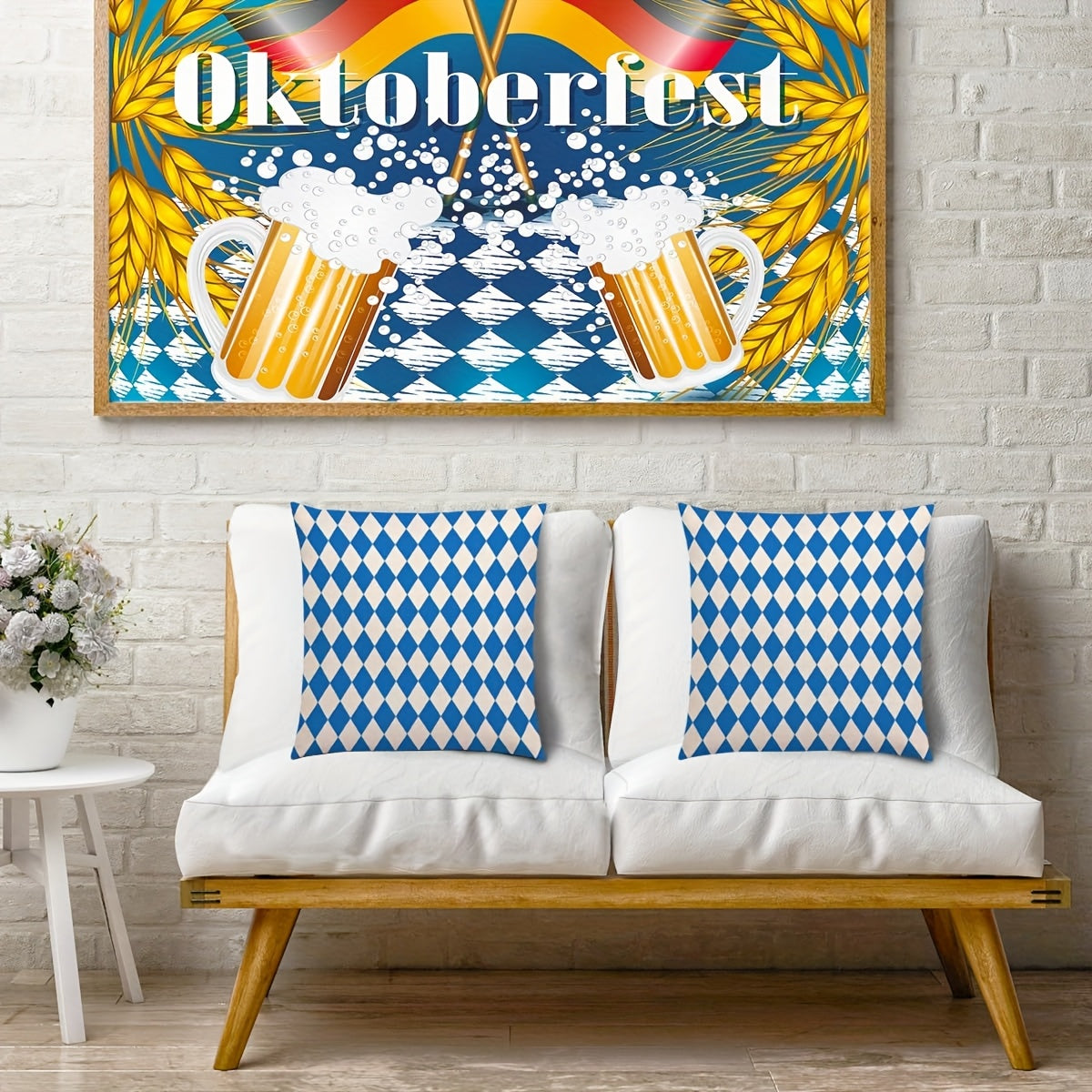 4 Stück Oktoberfest Kissenhüllen mit Rautenmuster – RautenKissenSet Oktoberfest 2025