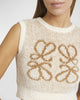 Beige gestricktes Damenshirt mit Vintage-Jacquardmuster – Mireille