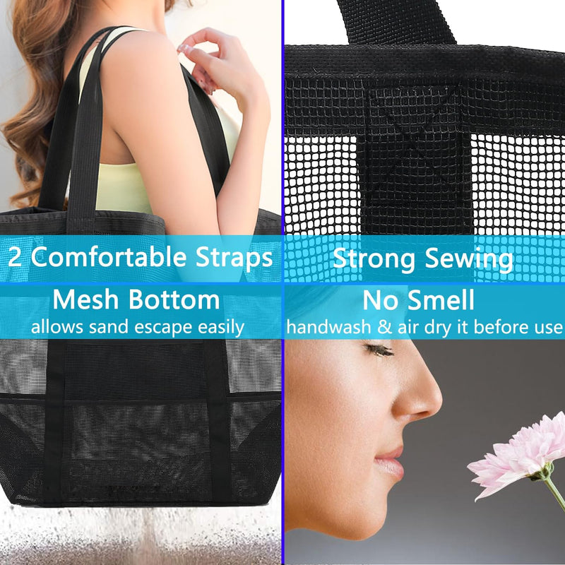 Kaufe 1, Erhalte 1 GRATIS – Extra Große Durchsichtige Mesh-Strandtasche mit 8 Taschen – ClearWave