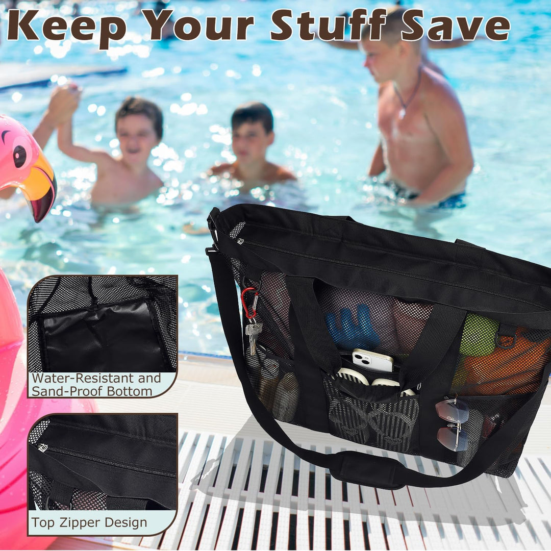 Kaufe 1, Erhalte 1 GRATIS – Extra Große Durchsichtige Mesh-Strandtasche mit 8 Taschen – ClearWave