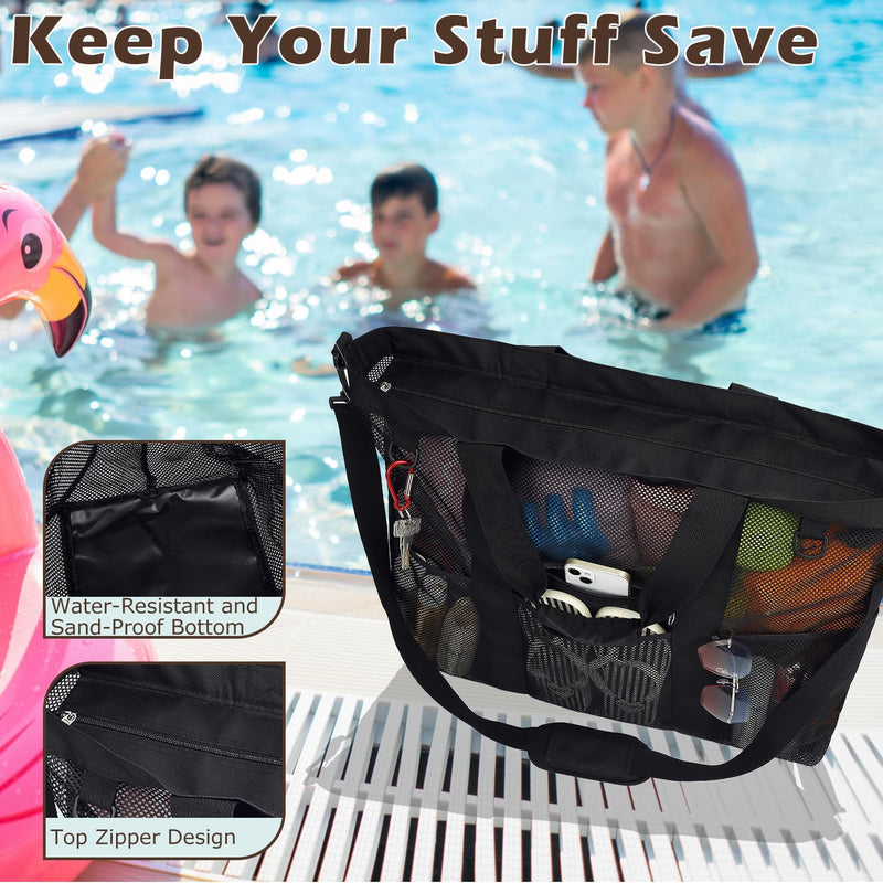 Kaufe 1, Erhalte 1 GRATIS – Extra Große Durchsichtige Mesh-Strandtasche mit 8 Taschen – ClearWave