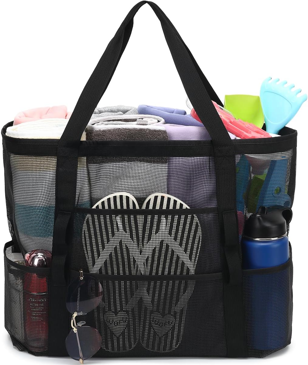 Kaufe 1, Erhalte 1 GRATIS – Extra Große Durchsichtige Mesh-Strandtasche mit 8 Taschen – ClearWave