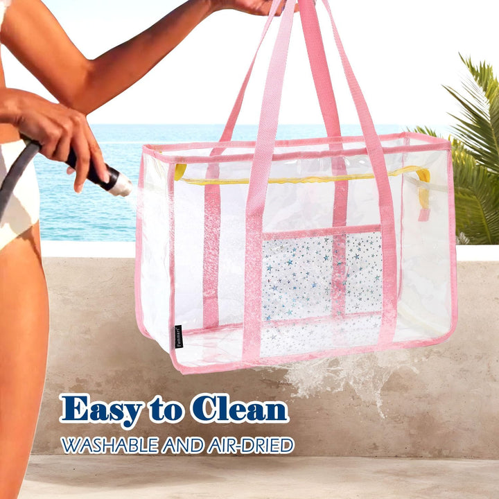 Kaufe 1, Erhalte 1 GRATIS – Extra Große Durchsichtige Mesh-Strandtasche mit 8 Taschen – ClearWave