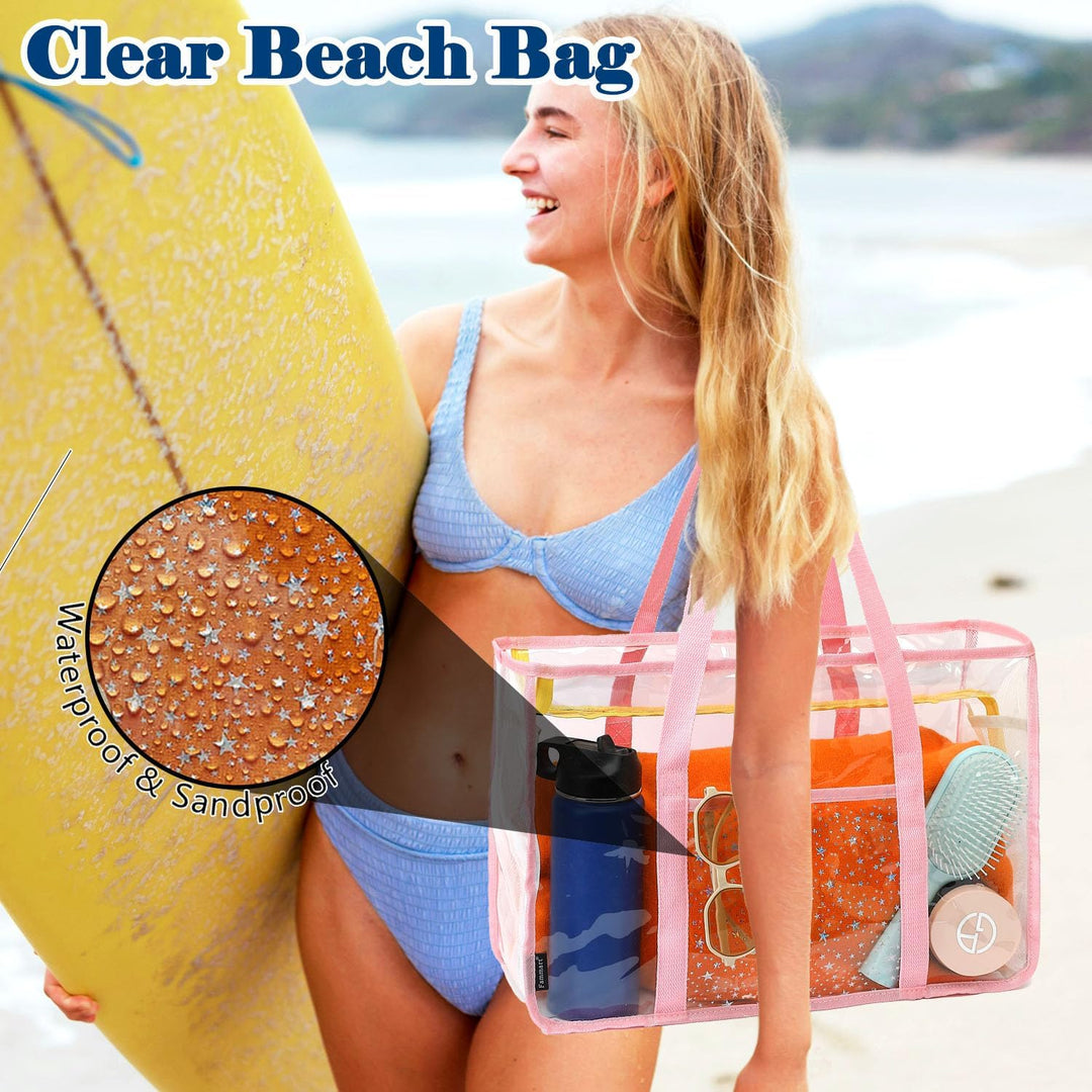 Kaufe 1, Erhalte 1 GRATIS – Extra Große Durchsichtige Mesh-Strandtasche mit 8 Taschen – ClearWave