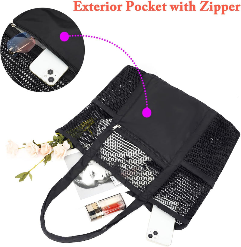 Kaufe 1, Erhalte 1 GRATIS – Extra Große Durchsichtige Mesh-Strandtasche mit 8 Taschen – ClearWave