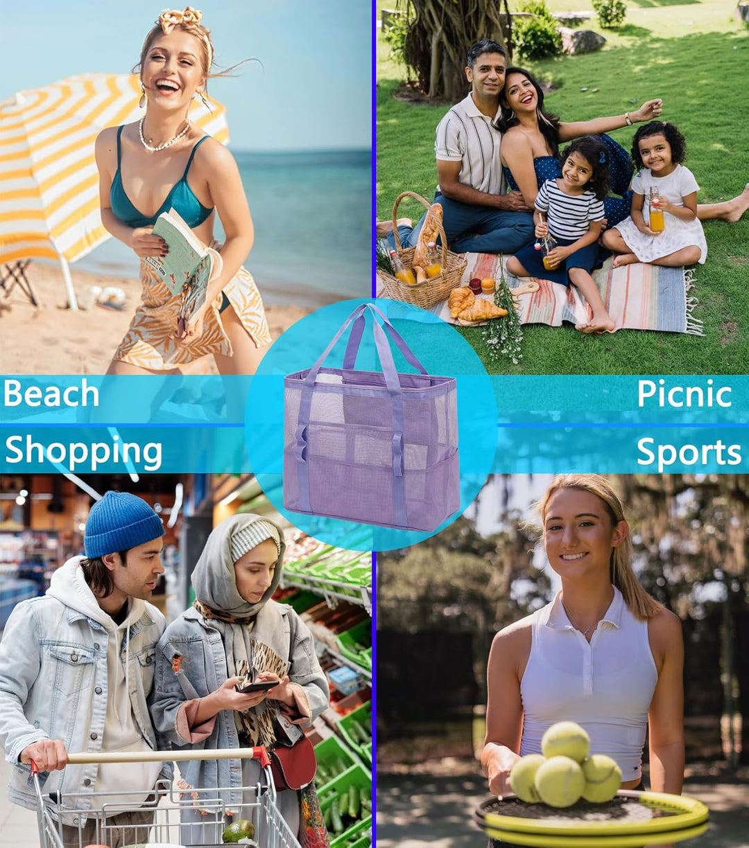 Kaufe 1, Erhalte 1 GRATIS – Extra Große Durchsichtige Mesh-Strandtasche mit 8 Taschen – ClearWave