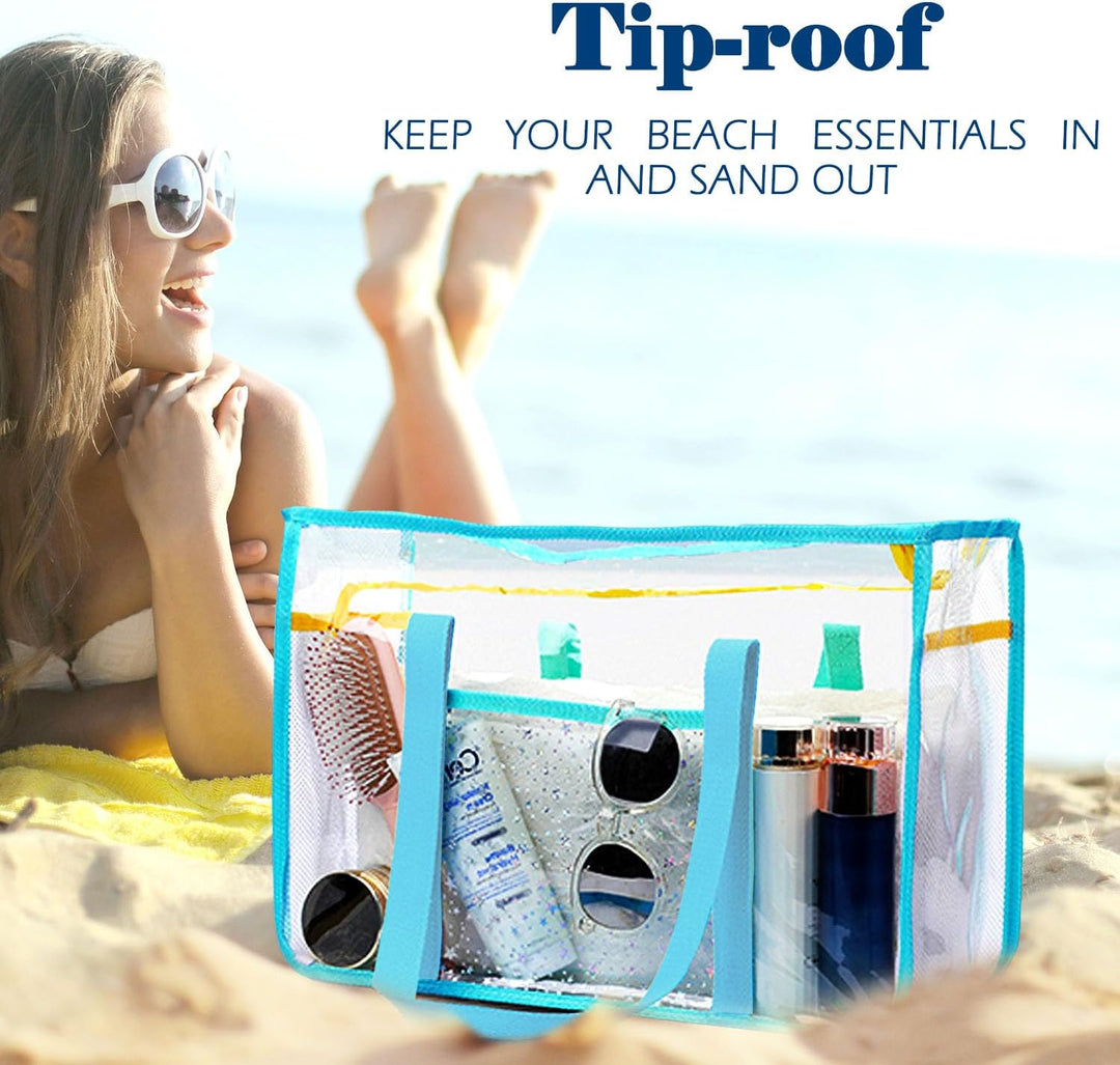 Kaufe 1, Erhalte 1 GRATIS – Extra Große Durchsichtige Mesh-Strandtasche mit 8 Taschen – ClearWave