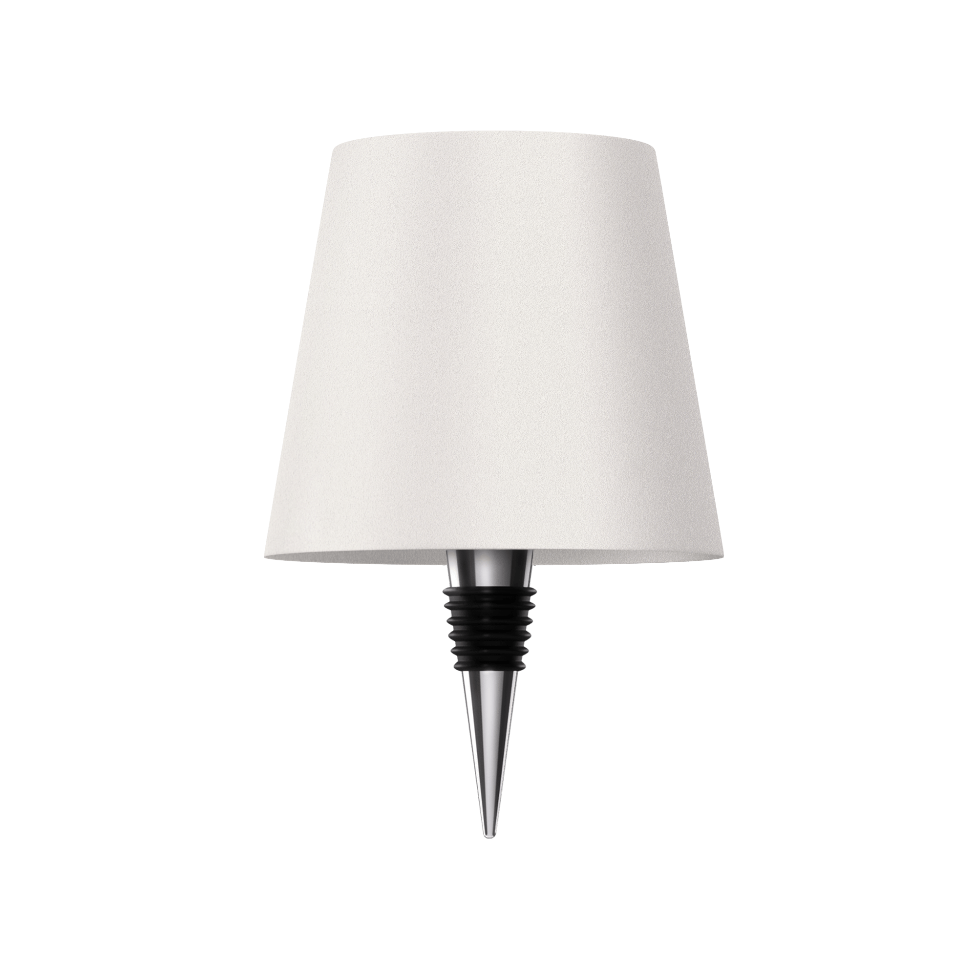 Weiße Flaschenlampe, transparent, modern, LED, Tischleuchte, minimalistisches Design.