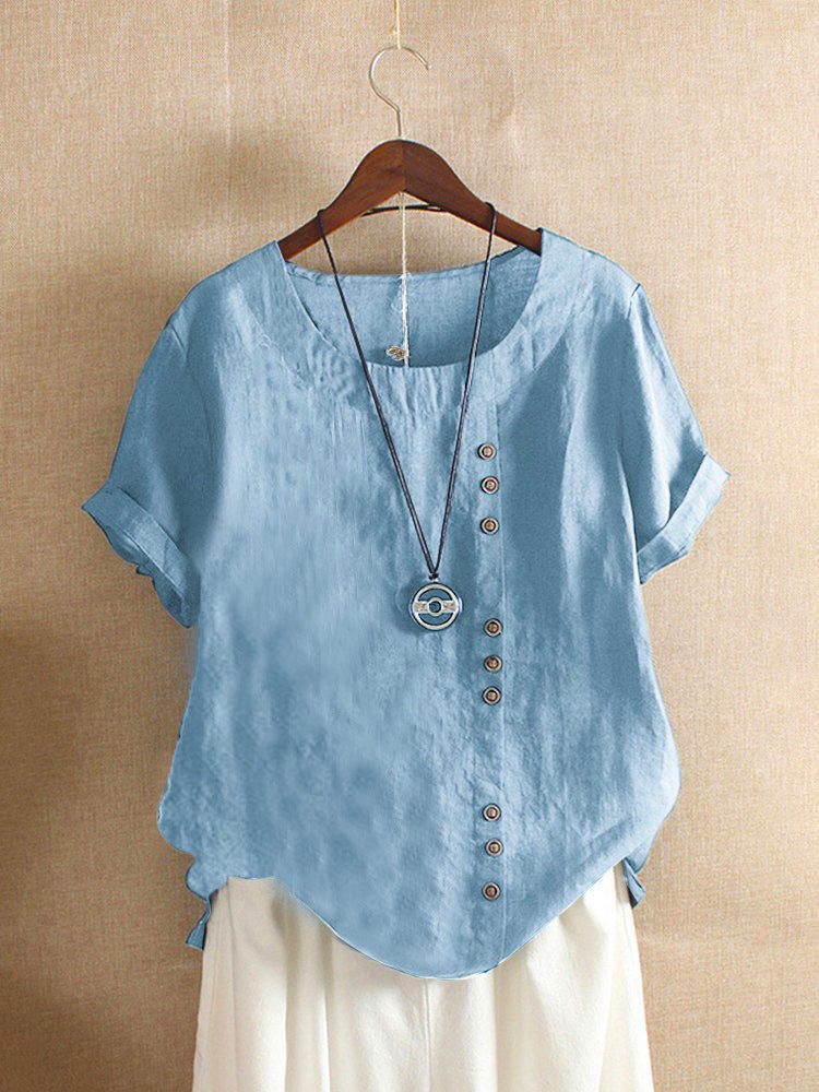 Classic solid color T-shirt with short sleeves and round neckline - Emma