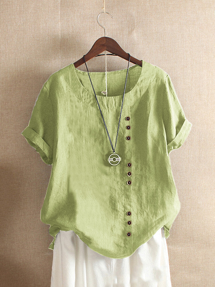 Classic solid color T-shirt with short sleeves and round neckline - Emma
