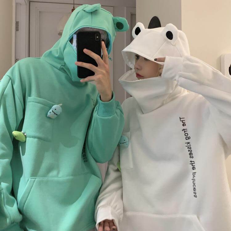 Unisex-Kapuzenpullover mit Frosch-Design – Froggy