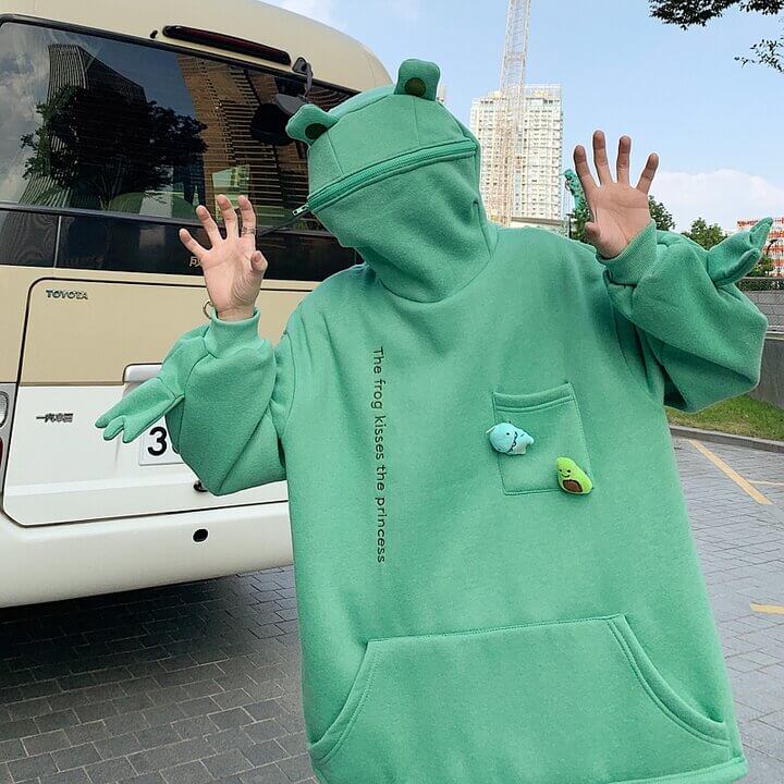 Unisex-Kapuzenpullover mit Frosch-Design – Froggy