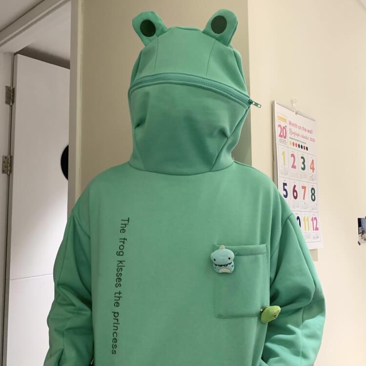 Unisex-Kapuzenpullover mit Frosch-Design – Froggy