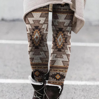 Damen-Leggings mit Ethno-Muster, braun-beige, warm, Wintermode, Streetstyle, Strickoptik.