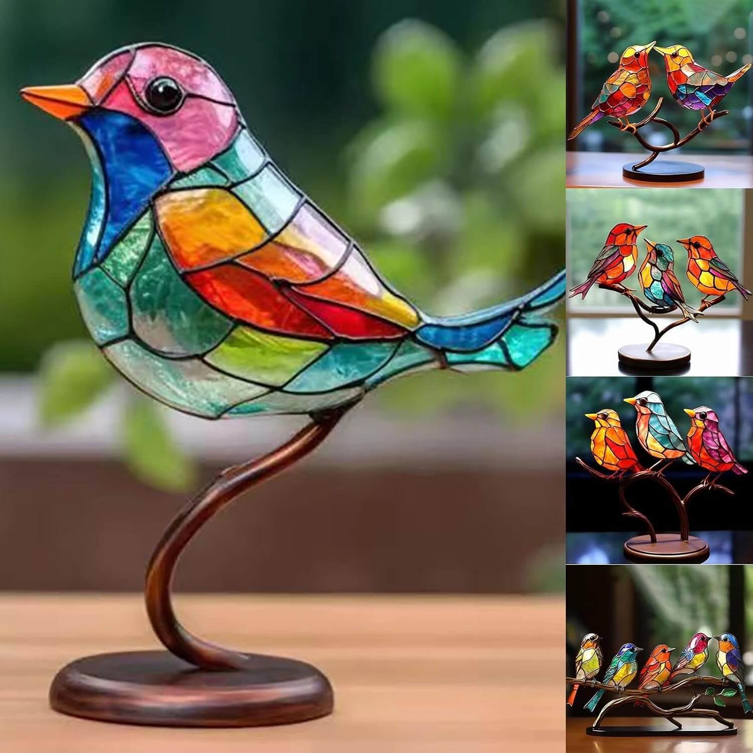 Bunte Vögel auf Zweig Dekorative Skulptur - ColorBirds