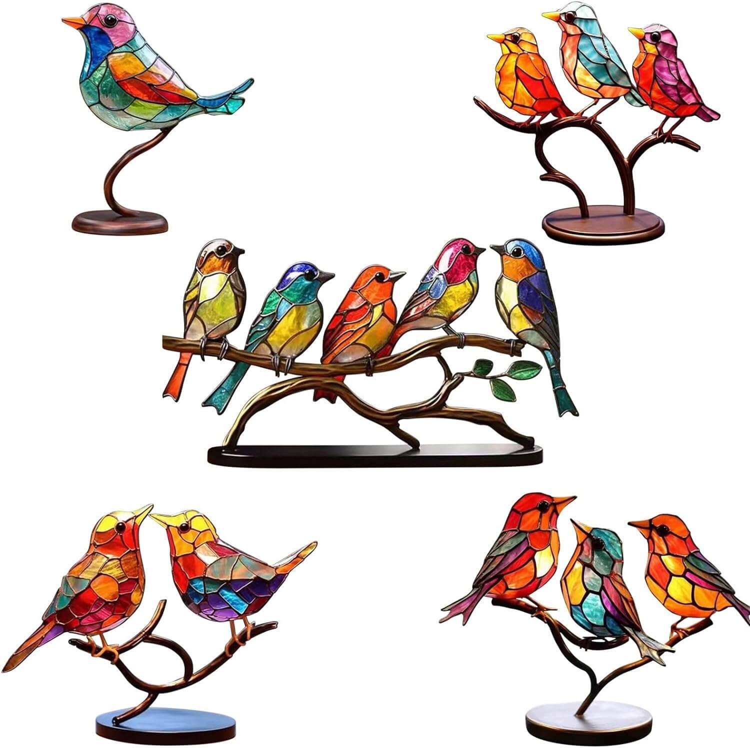 Bunte Vögel auf Zweig Dekorative Skulptur - ColorBirds