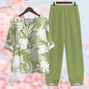 Grünes Damen-Set, florales Muster, Baumwolle, bequem, elegant, Frühling, Freizeitmode.