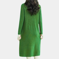 Grünes Damenkleid aus Baumwolle, langärmelig, knielang, modisch, bequem.