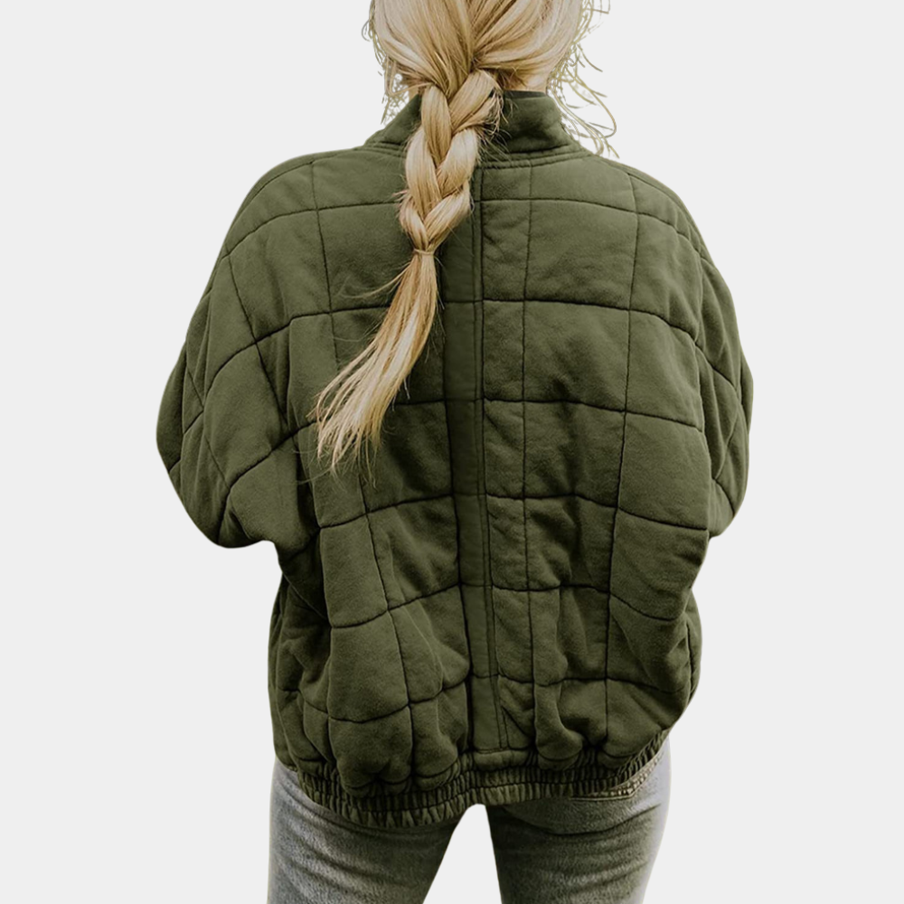 Damen Steppjacke Armeegrün, gesteppte Jacke, Wintermode, warm, lässig, modisch, Rückansicht