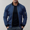 Blauer Herren-Bomberjacke, Reißverschluss, modisch, Freizeitkleidung, langärmelig.