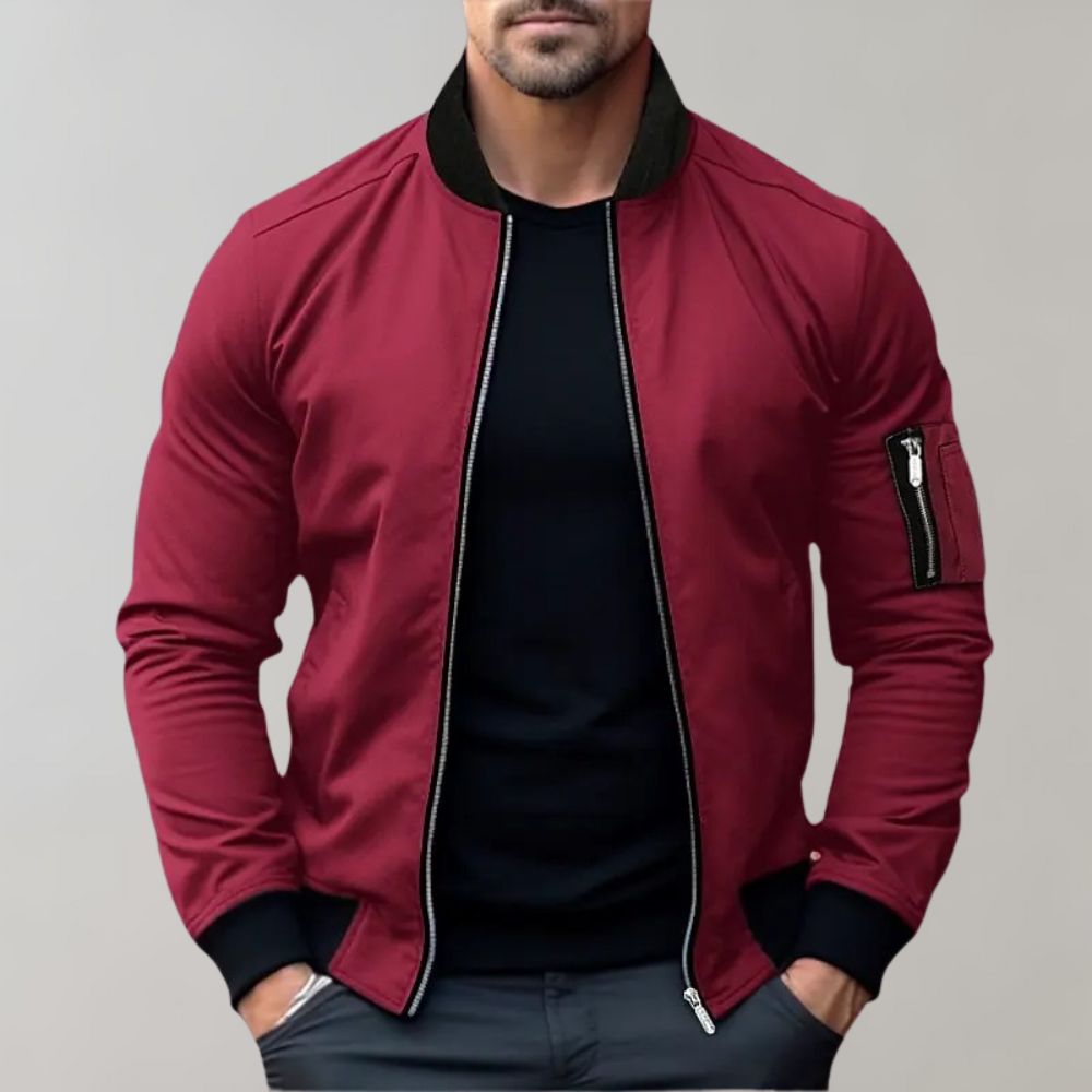 Herren Bomberjacke, rot, Reißverschluss, modisch, Freizeitkleidung, Baumwolle, Herbstmode