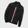 Schwarze Herren-Bomberjacke mit Reißverschluss, gestreiftem Innenfutter, modisch und vielseitig.