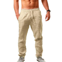 Herren Sommer Leinenhose beige, elastischer Bund, lässig, atmungsaktiv, ideal für Freizeit.
