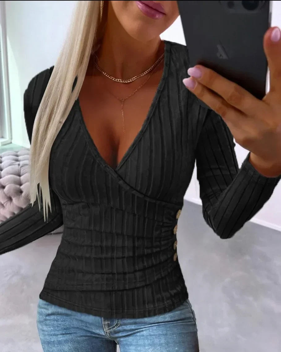 Damen Strickpullover mit V-Ausschnitt und figurbetonter Passform – Zissy
