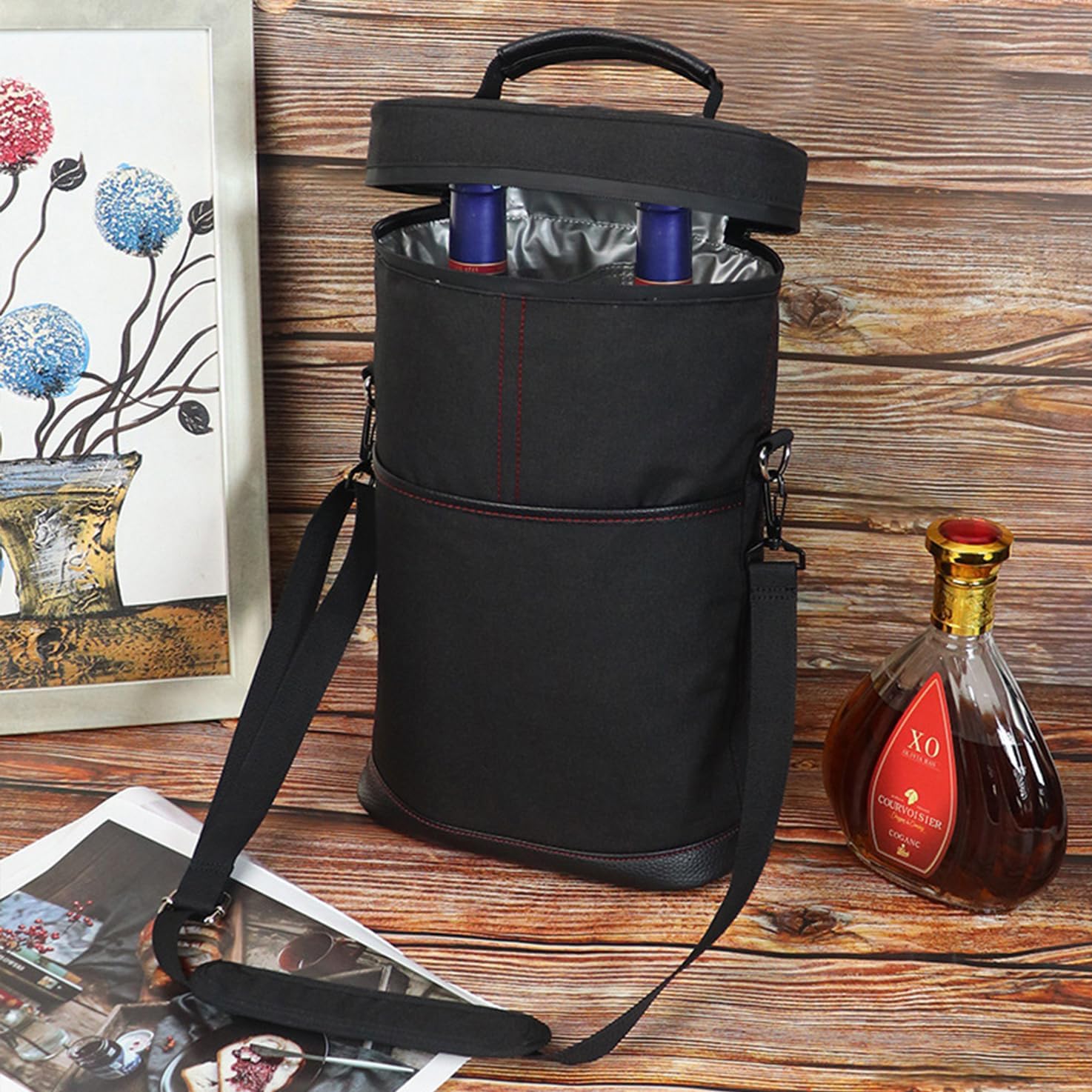 Isolierte 2-Flaschen-Weinkühltasche mit verstellbarem Gurt – Kaufe 1, Erhalte 1 GRATIS