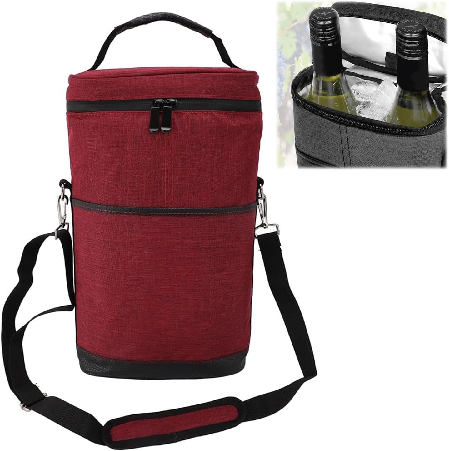 Isolierte 2-Flaschen-Weinkühltasche mit verstellbarem Gurt – Kaufe 1, Erhalte 1 GRATIS