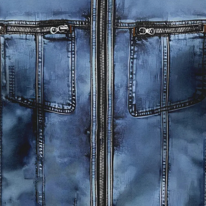 Blaue Jeansjacke mit Reißverschlüssen, Taschen, Denim-Design, modische Oberbekleidung.