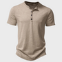 Khaki Herren T-Shirt, Kurzarm, Henley-Stil, Baumwolle, Knopfleiste, lässig, modisch.