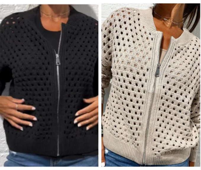 Strickjacke mit Reißverschluss & luftiger Struktur – Fenja