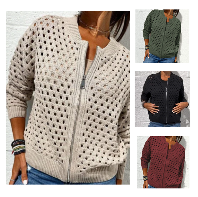 Strickjacke mit Reißverschluss & luftiger Struktur – Fenja
